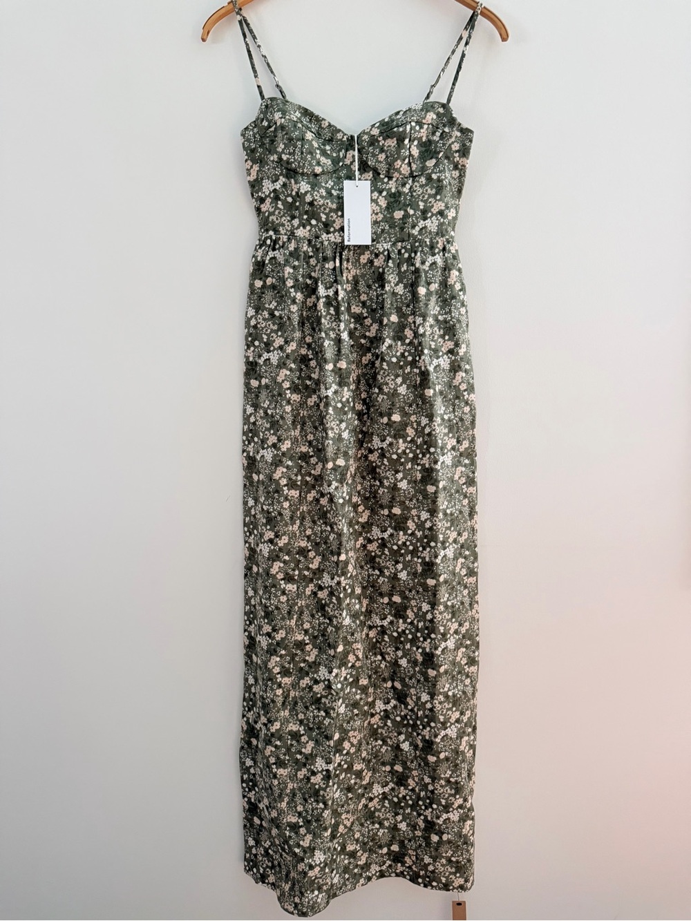 Reformation Effie Linen Maxi Dress 2 Linseed Green Floral NWT $298 - Picture 2 of 10